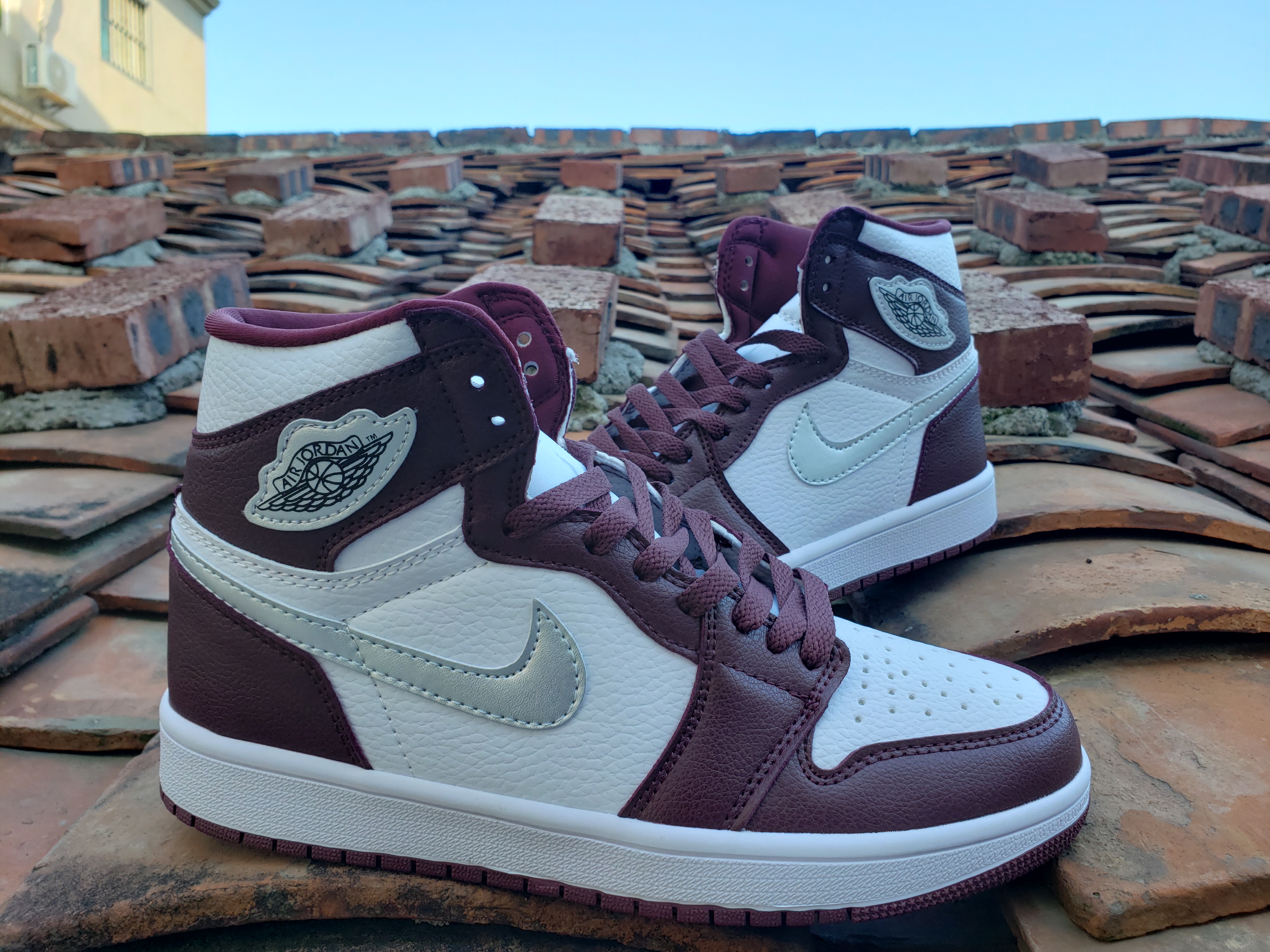 2021 Men Air Jordan 1 Retro White Silver Wine Red Shoes - Click Image to Close